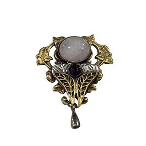 Vintage Victorian Revival Brooch with Amethyst and Quartz